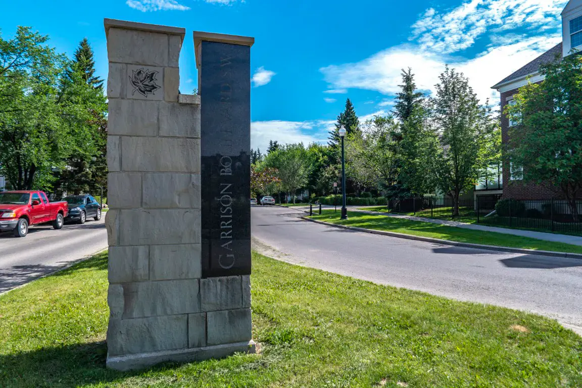 A residential street in Garrison Woods